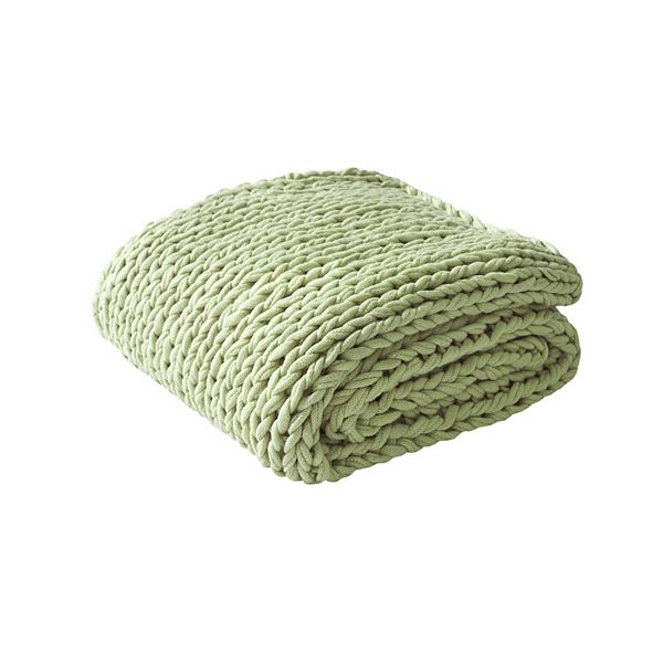 50"x60" Chunky Double Knit Handmade Throw Blanket Sage Green - Madison Park