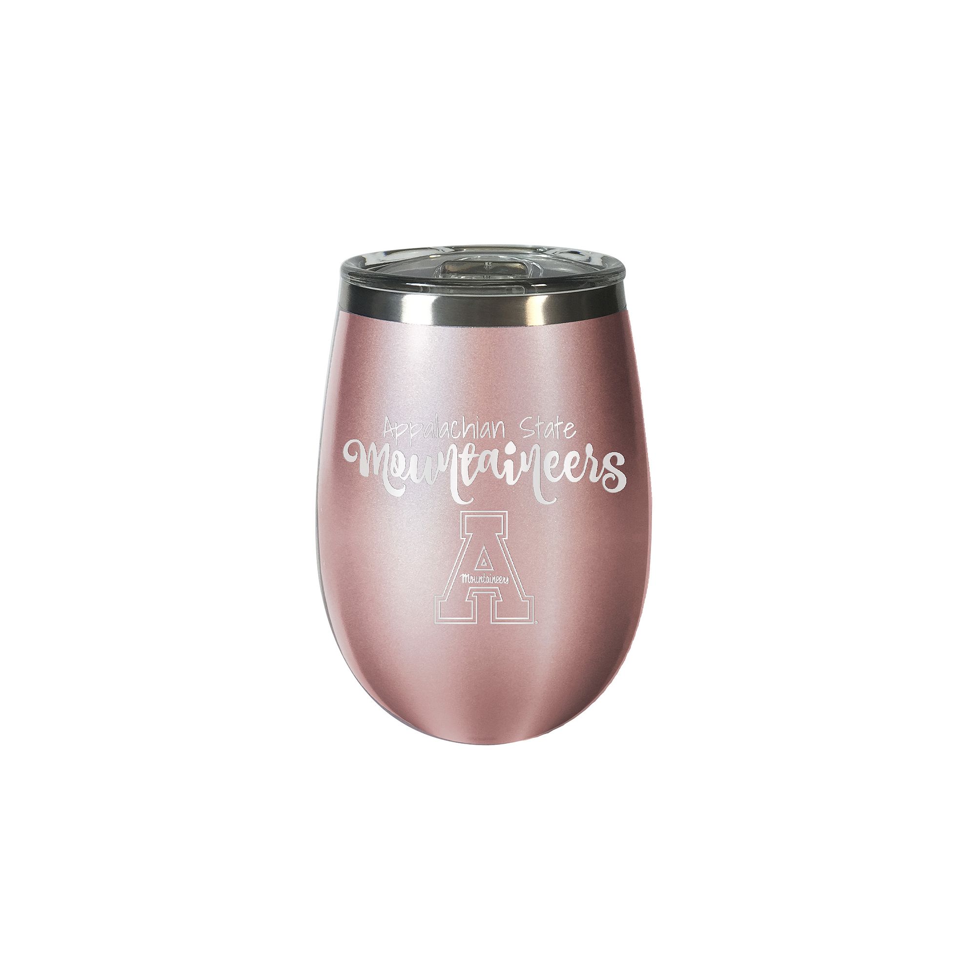 Appalachian State Mountaineers Rose Gold Finish Wine Tumbler, App Pink
