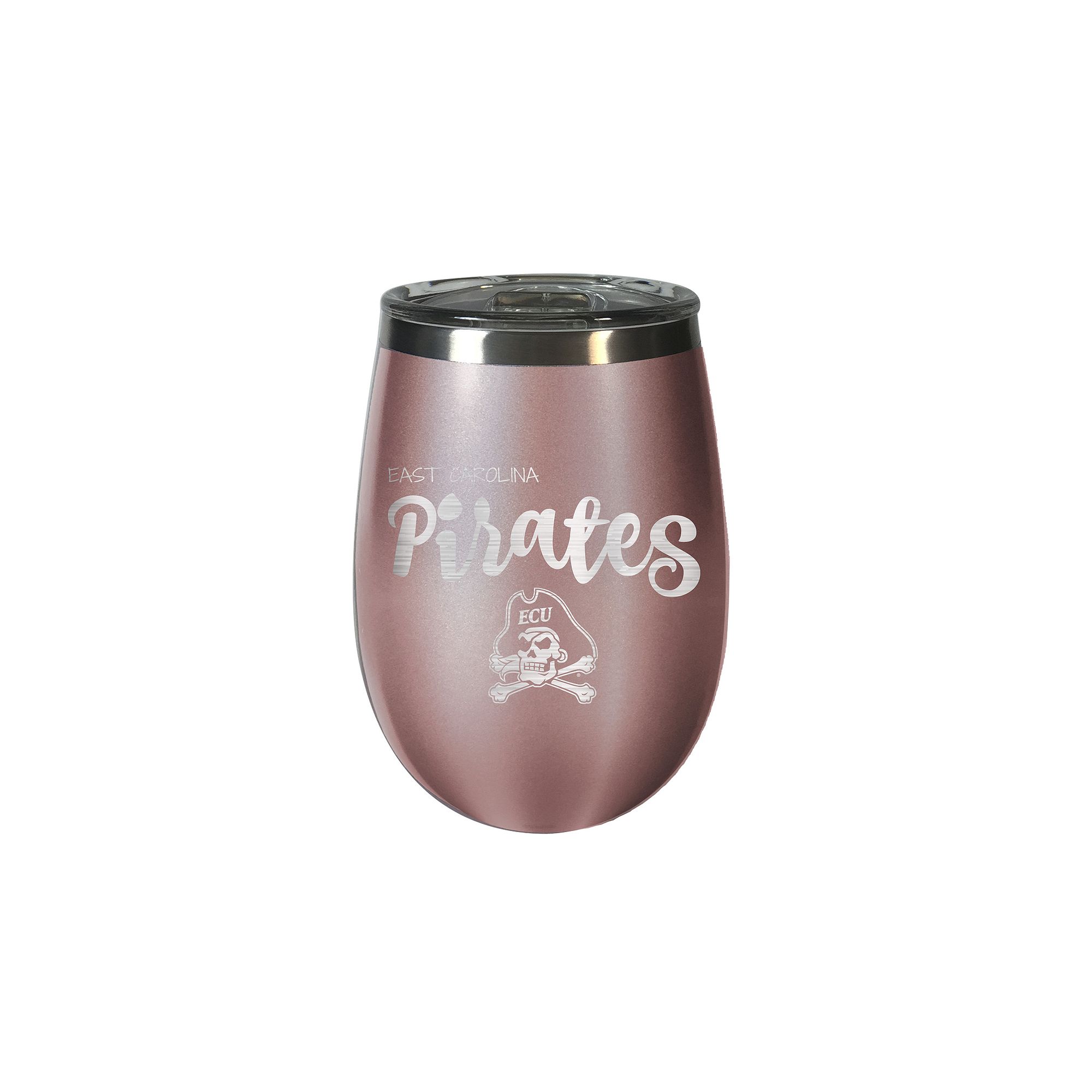 East Carolina Pirates Rose Gold Finish Wine Tumbler, Ecu Pink