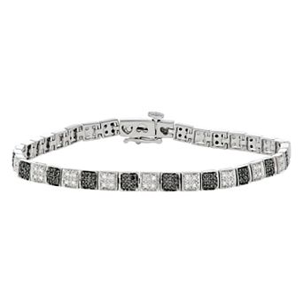 HDI Sterling Silver 3/4 Carat T.W. Black & White Diamond Tennis Bracelet