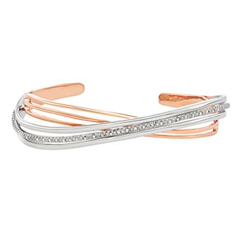 HDI Two Tone Sterling Silver 1/4 Carat T.W. Twist Bangle Bracelet