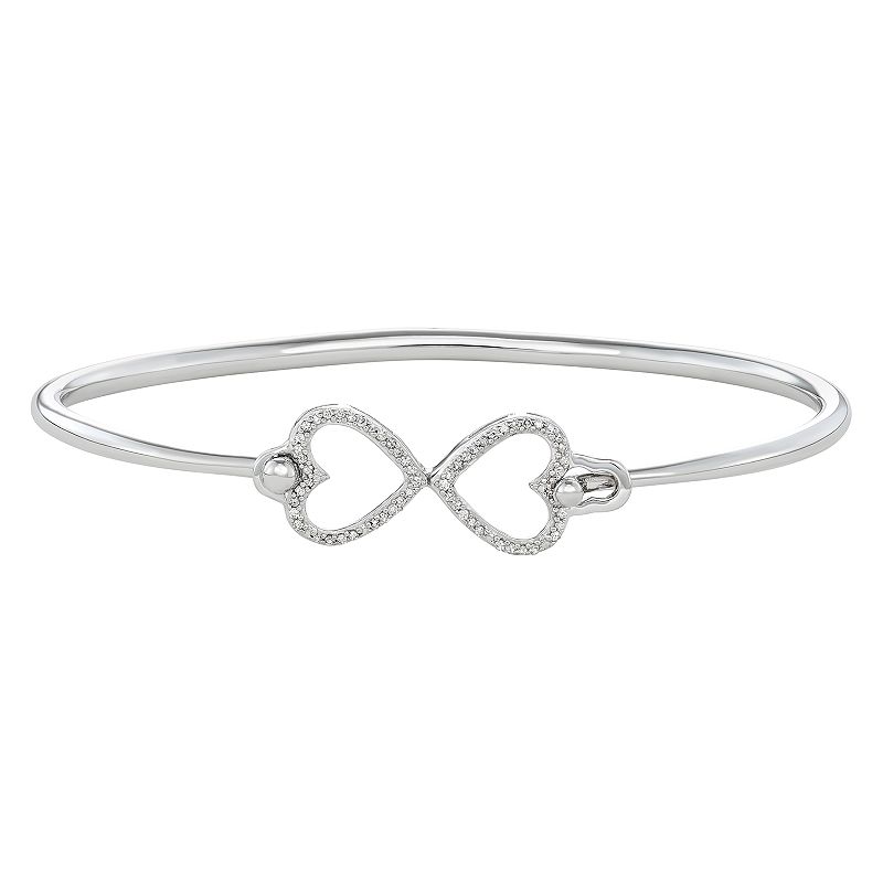 Sterling Silver 1/6 Carat T.W. Heart Bangle Bracelet, Womens, Size: 7, 