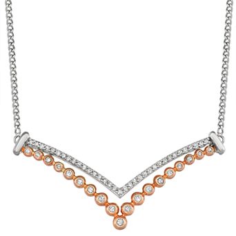 HDI Two Tone Sterling Silver 1/3 Carat T.W. Diamond Chevron Necklace