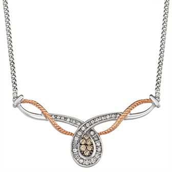 HDI Two Tone Sterling Silver 1/3 Carat T.W. Diamond V Necklace