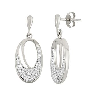 HDI Sterling Silver 3/8 Carat T.W. Diamond Oval Drop Earrings