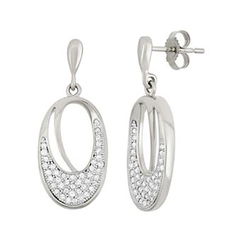 HDI Sterling Silver 3/8 Carat T.W. Diamond Oval Drop Earrings