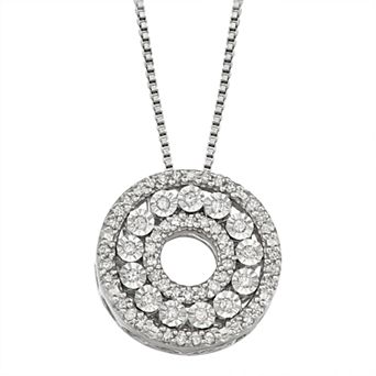 HDI Sterling Silver 1/5 Carat T.W. Diamond Circle Pendant Necklace