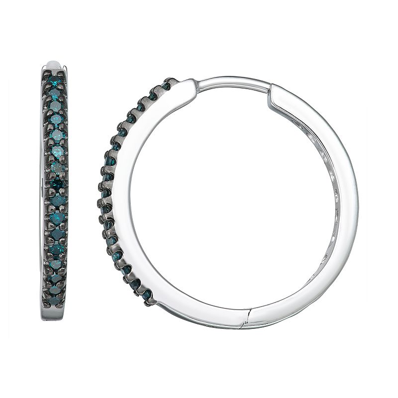 1/4 Carat T.W. Blue Diamond Hoop Earrings, Womens