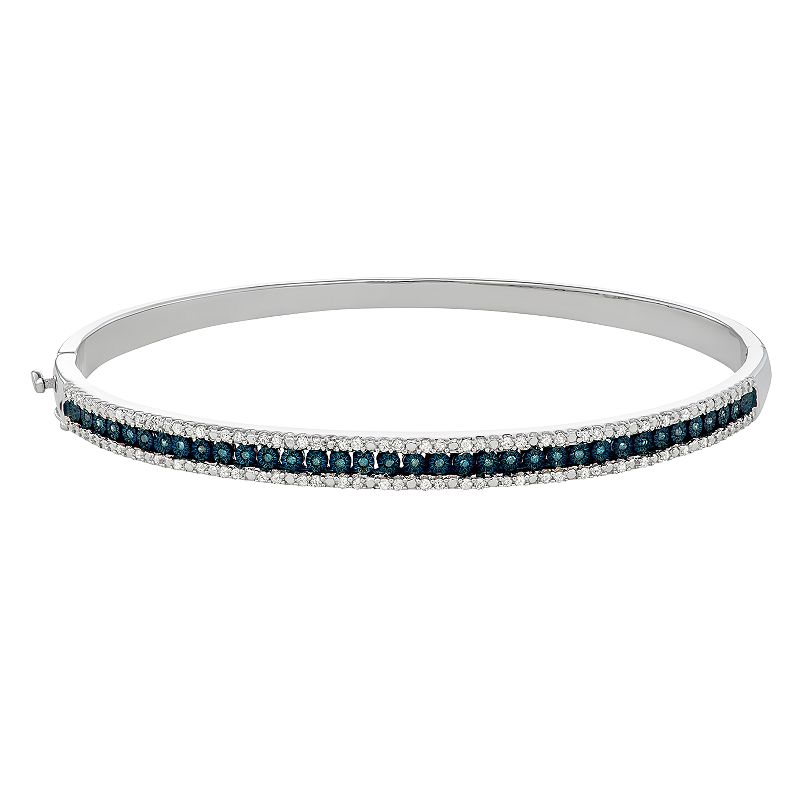 Sterling Silver 1/2 Carat T.W. Blue & White Diamond Bangle Bracelet, Women