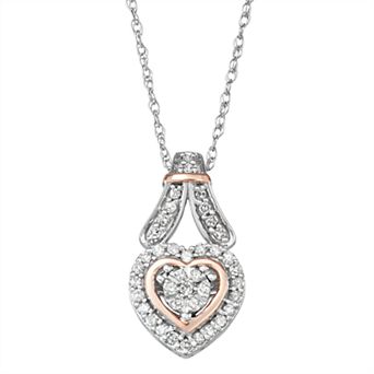 HDI Two Tone Sterling Silver 1/5 Carat T.W. Diamond Heart Pendant Necklace