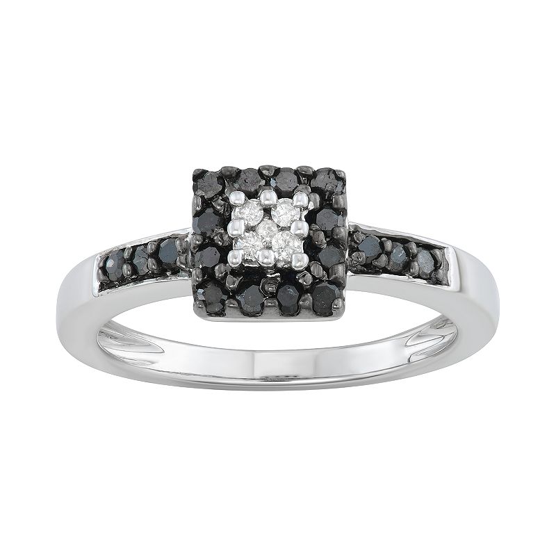HDI 1/3 Carat T.W. Black & White Diamond Halo Ring, Women's, Size: 8, Silver Tone