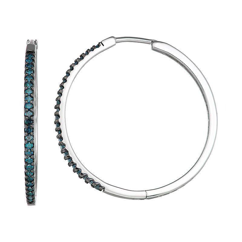 1/2 Carat T.W. Blue Diamond Hoop Earrings, Womens