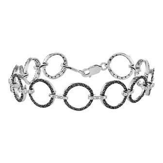 HDI Sterling Silver 1 Carat T.W. Black & White Diamond Circle Bracelet