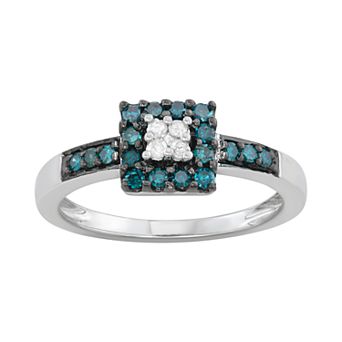 HDI 1/3 Carat T.W. Blue & White Diamond Halo Ring