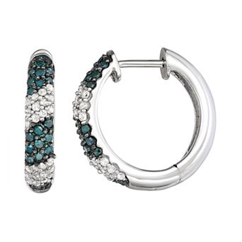 HDI 1/2 Carat T.W. Blue & White Diamond Hoop Earrings