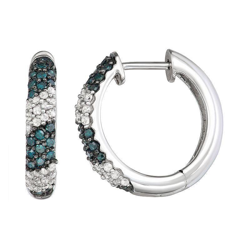 1/2 Carat T.W. Blue & White Diamond Hoop Earrings, Womens