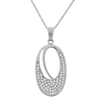 HDI Sterling Silver 1/3 Carat T.W. Diamond Oval Pendant Necklace
