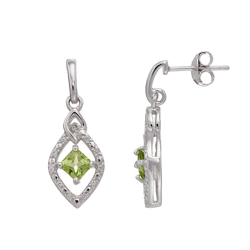 RADIANT GEM Sterling Silver Peridot & Diamond Accent Marquise Drop Earrings