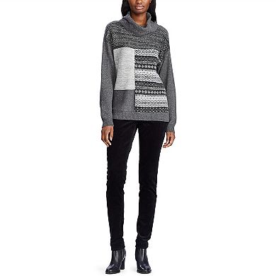 Women's Chaps Mixed-Print Cowlneck Sweater