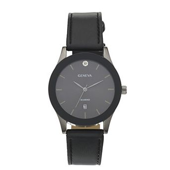 Geneva Men's Diamond Accent Faux Leather Watch