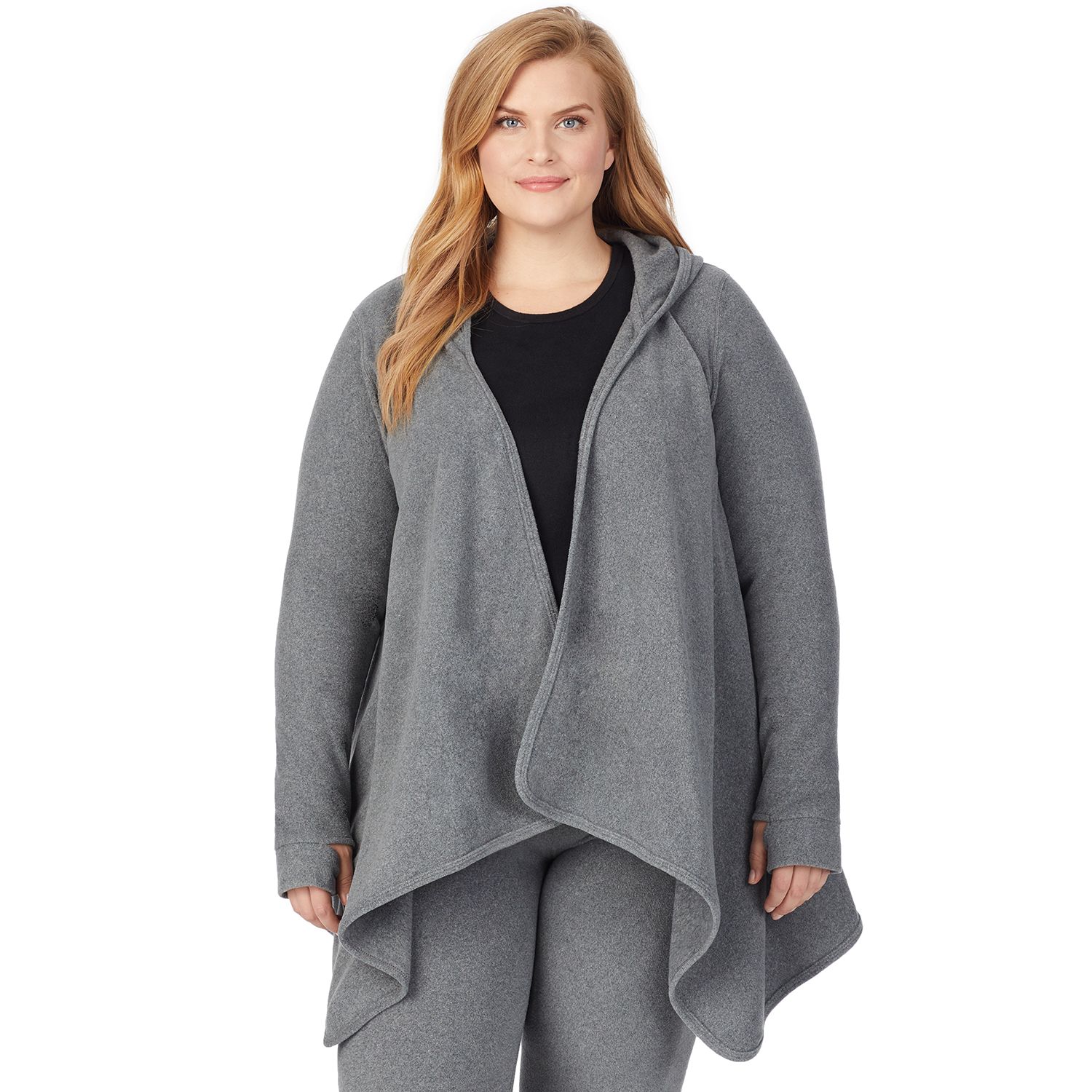 plus size cuddl duds fleece hooded wrap cardigan