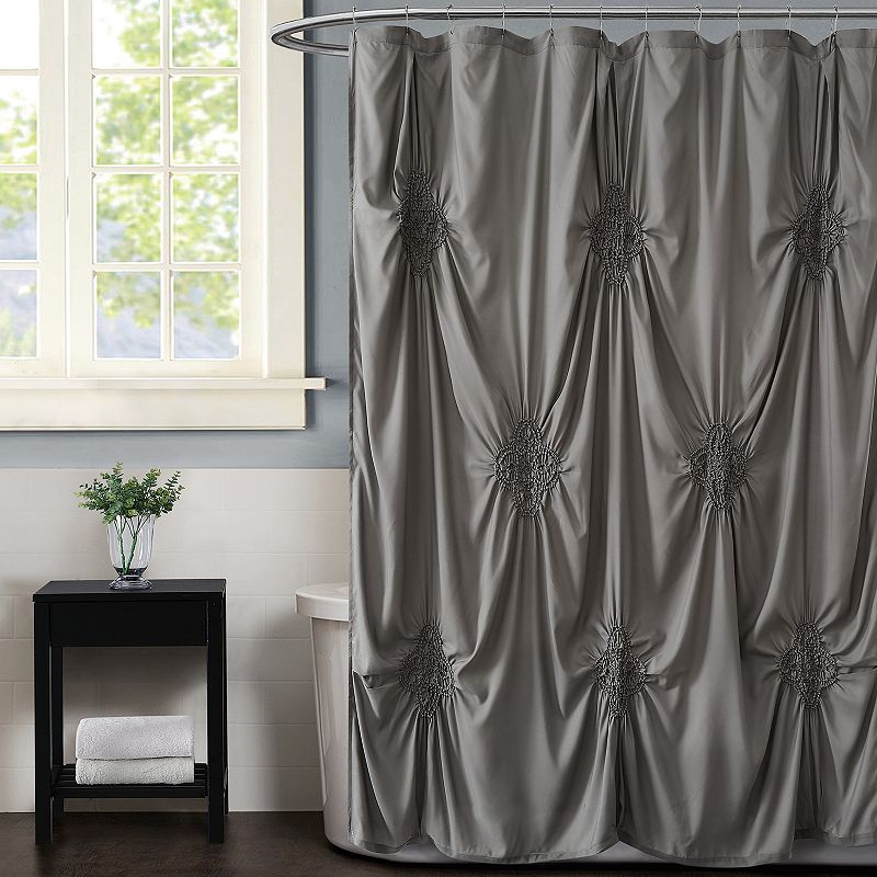 Christian Siriano Georgia Ruched Blush Shower Curtain, Med Grey, 72X72