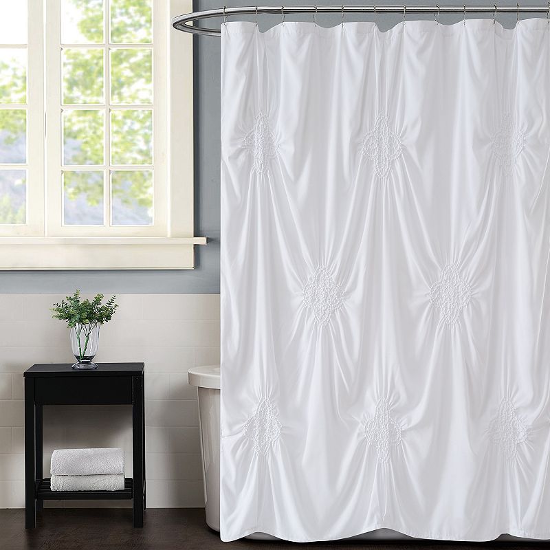 Christian Siriano Georgia Ruched Blush Shower Curtain, White, 72X72