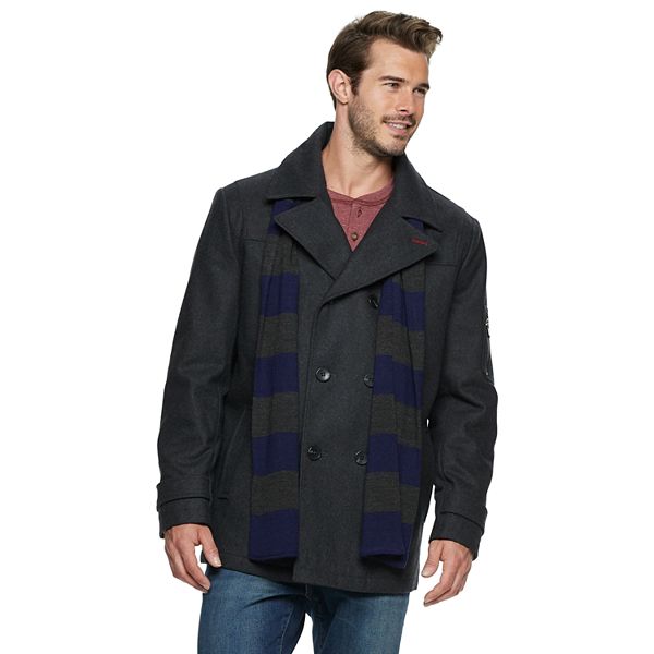 mens pea coat with scarf