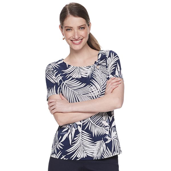 Womens Dana Buchman Short Sleeve Knotted Neck Top 6304