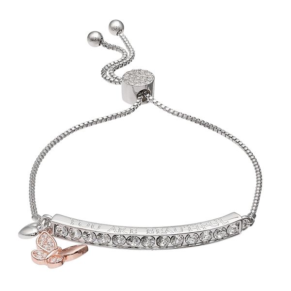 Brilliance Silver Plated Mother Daughter Double Heart Charm Bracelet