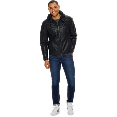 Men's Apt. 9 Faux Leather Moto Jacket With Removable Hood
