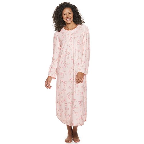 Women's Miss Elaine Essentials Floral Honeycomb Knit Long Nightgown