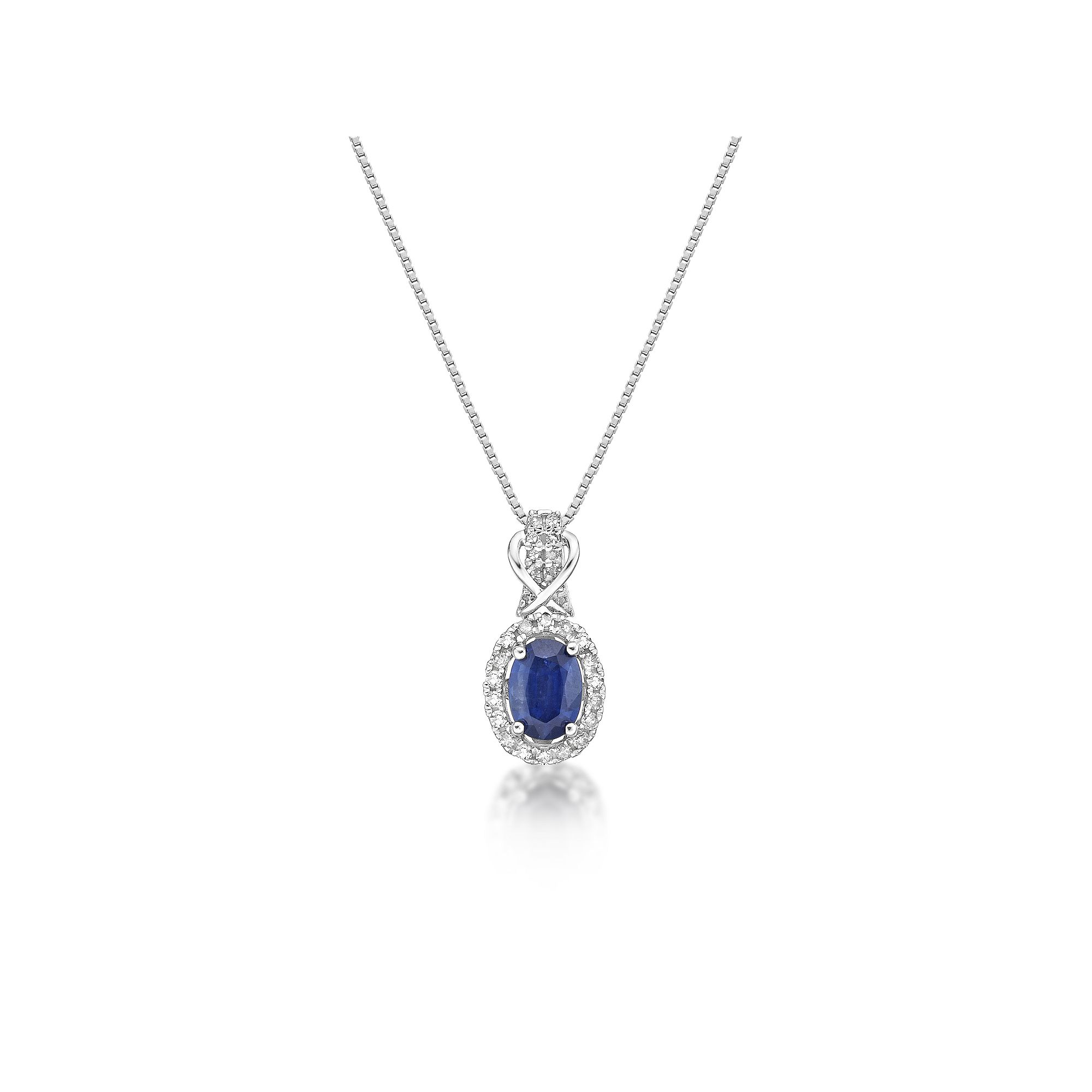Gemminded 10k White Gold Sapphire & 1/7 Carat T.W. Diamond Pendant Necklac