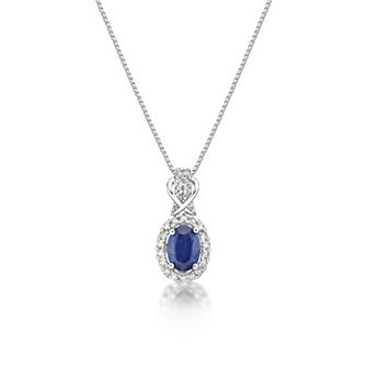 Gemminded 10k White Gold Sapphire & 1/7 Carat T.W. Diamond Pendant Necklace