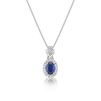 Gemminded 10k White Gold Sapphire & 1/7 Carat T.W. Diamond Pendant Necklace