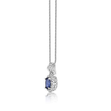 Gemminded 10k White Gold Sapphire & 1/7 Carat T.W. Diamond Pendant Necklace