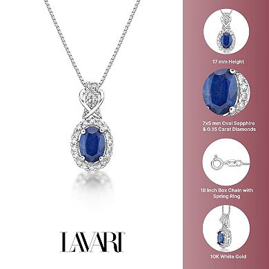 Gemminded 10k White Gold Sapphire & 1/7 Carat T.W. Diamond Pendant Necklace