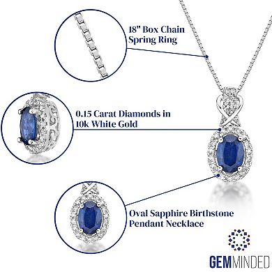 Gemminded 10k White Gold Sapphire & 1/7 Carat T.W. Diamond Pendant Necklace