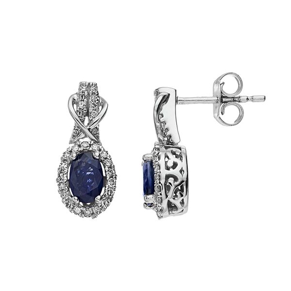 10k White Gold Sapphire & 1/3 Carat T.W. Diamond Drop Earrings