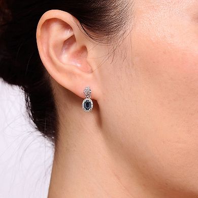Gemminded 10k White Gold Sapphire & 1/3 Carat T.W. Diamond Drop Earrings