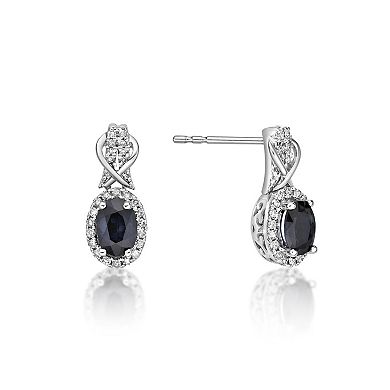 Gemminded 10k White Gold Sapphire & 1/3 Carat T.W. Diamond Drop Earrings
