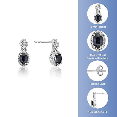 Gemminded 10k White Gold Sapphire & 1/3 Carat T.W. Diamond Drop Earrings