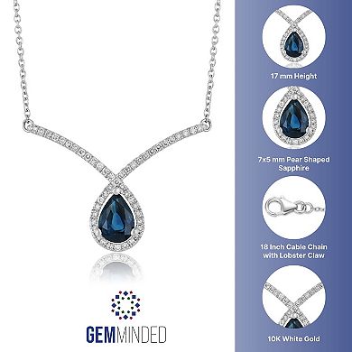 Gemminded 10k White Gold Sapphire & 1/5 Carat T.W. Diamond V Necklace