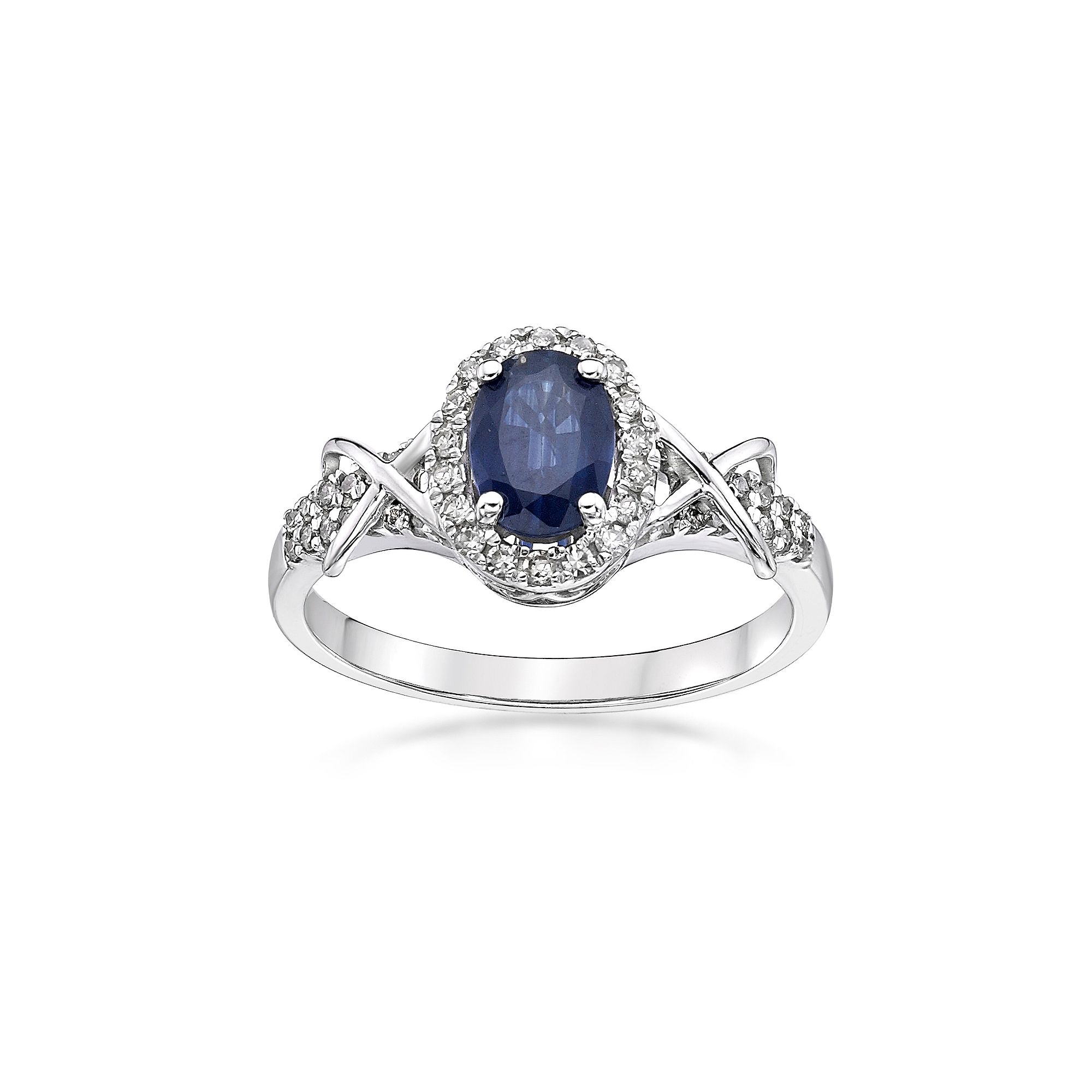Gemminded 10k White Gold Sapphire & 1/4 Carat T.W. Oval Halo Ring, Womens,