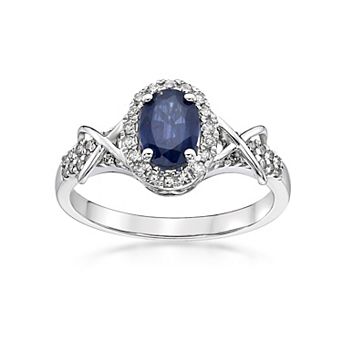 Gemminded 10k White Gold Sapphire & 1/4 Carat T.W. Oval Halo Ring