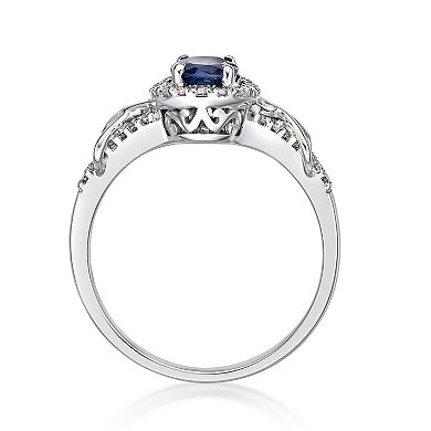 Gemminded 10k White Gold Sapphire & 1/4 Carat T.W. Oval Halo Ring