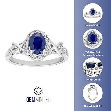 Gemminded 10k White Gold Sapphire & 1/4 Carat T.W. Oval Halo Ring
