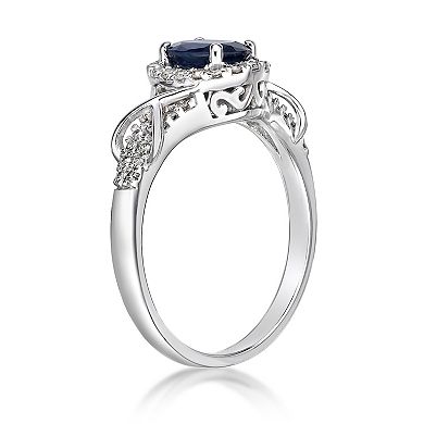 Gemminded 10k White Gold Sapphire & 1/4 Carat T.W. Oval Halo Ring