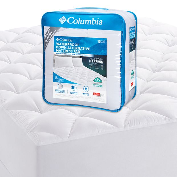 Columbia Waterproof Down-Alternative Mattress Pad, White, Full