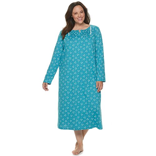 Womens Croft And Barrow® Plus Size Long Sleeve Smocked Knit Gown